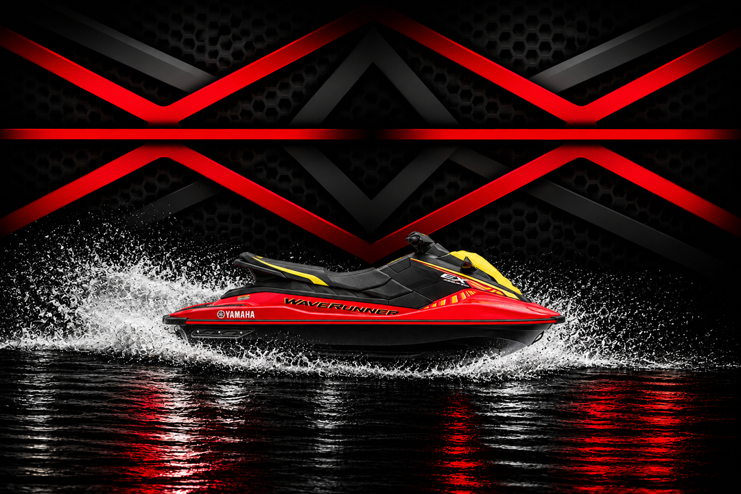 Sleek red and black Yamaha VX series jet ski with sharp lines and dynamic design - Yamaha VX & EX Series - Cabrera Motorsport